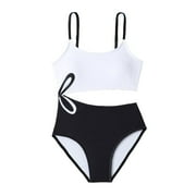Little Girls Swimsuit Cute Swimwear One Piece Cutout Bathing Suit for Girls Beach Clothes White,11-12 Years